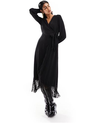 Y.A.S Tassel Wrap Midi Dress - Black