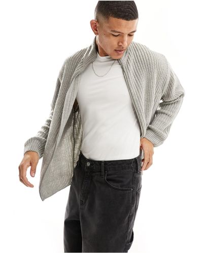 ASOS Oversized Fisherman Rib Zip Through Sweater - Grey