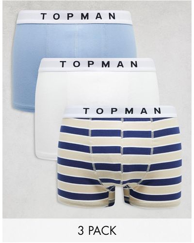 TOPMAN Confezione da 3 boxer aderenti blu, bianchi e blu navy a righe - Bianco