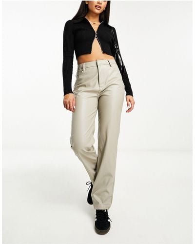 ASOS Faux Leather Straight Leg Trouser - Natural