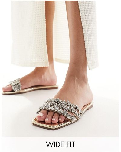 SIMMI Simmi london wide fit – capri – verzierte, e flache sandalen, weite passform - Weiß