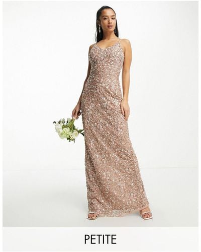 Beauut Petite Bridesmaid Allover Embellished Maxi Dress With Floral Embroidery - White