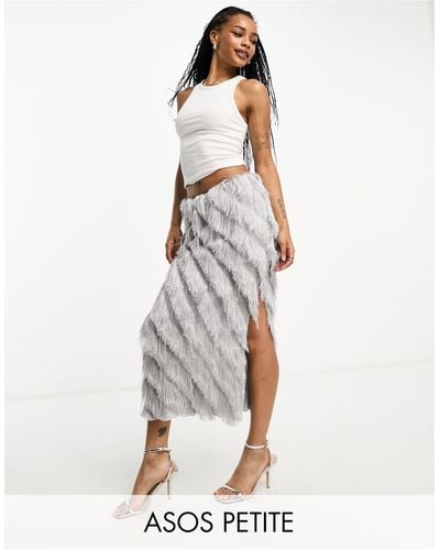 ASOS Asos Design Petite Fringe Midi Skirt - White