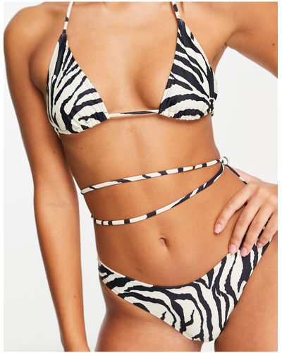 Public Desire Zebra Tie Waist Bikini Top - Black