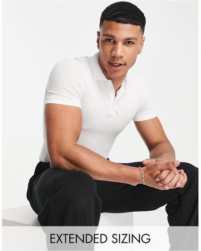 ASOS Cotton Blend Muscle Fit Polo - White
