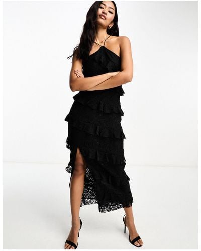 Style Cheat Ruffle Maxi Dress With Split - Black