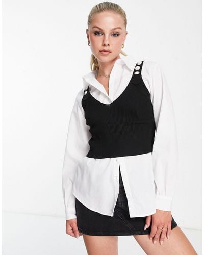 New Look 2-in-1 White Shirt And Cropped Vest With Pearl Detail