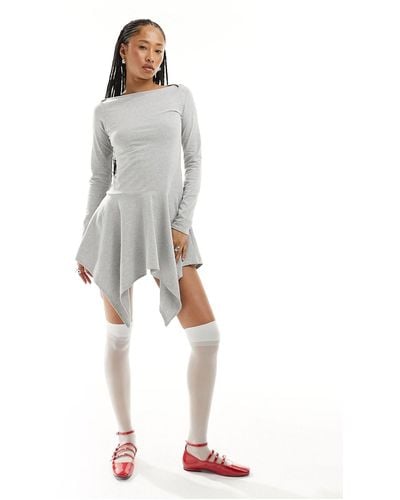 Collusion Slash Neck Mini Dress With Hanky Hem - White