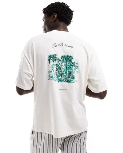 SELECTED T-shirt oversize color crema con stampa "bahamas" sulla schiena - Bianco