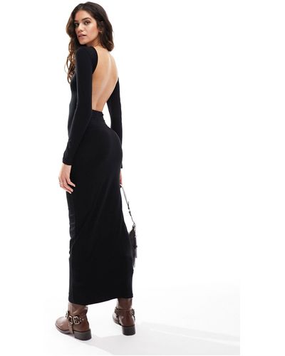 Miss Selfridge Long Sleeve Bodycon Maxi Dress With Open Back - Black