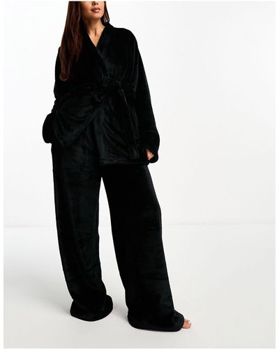 Loungeable Soft Fleece Kimono - Black
