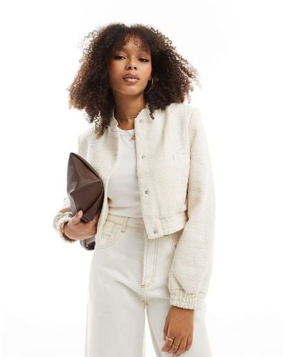 ASOS Boucle Strong Shoulder Bomber Jacket - White