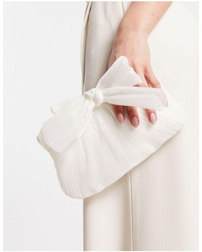 True Decadence Ruched Bow Clutch Bag - White
