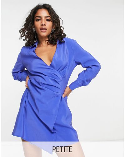 Only Petite Robe chemise portefeuille courte - vif - Bleu
