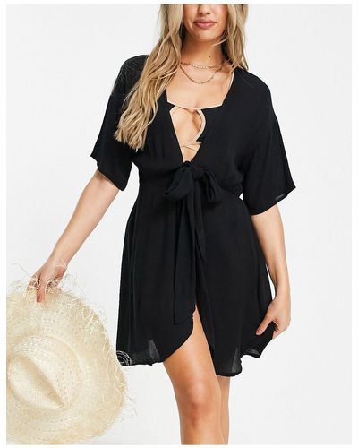ASOS Crinkle Tie Front Beach Cover Up - Black