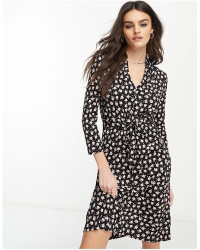French Connection Printed Tie Waist Jersey Dress - Black