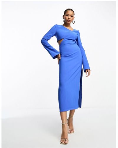 Pretty Lavish Cut-out Long Sleeve Midaxi Dress - Blue