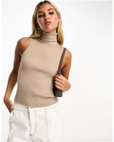 Pimkie Roll Neck Knitted Sleeveless Jumper - Natural