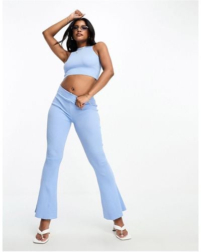 I Saw It First Seamless Ribbed Flared Trousers Co-ord - Blue