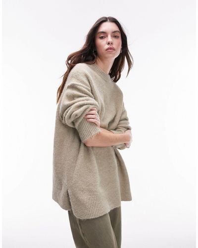 TOPSHOP Knitted Oversized Exposed Seam Fluffy Crew Neck Sweater - Natural