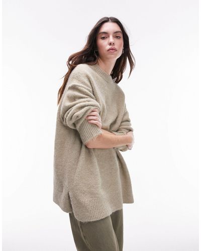 TOPSHOP Knitted Oversized Exposed Seam Fluffy Crew Neck Jumper - Natural