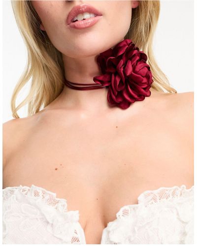 8 Other Reasons Statement Rose Corsage Tie Necklace - Red