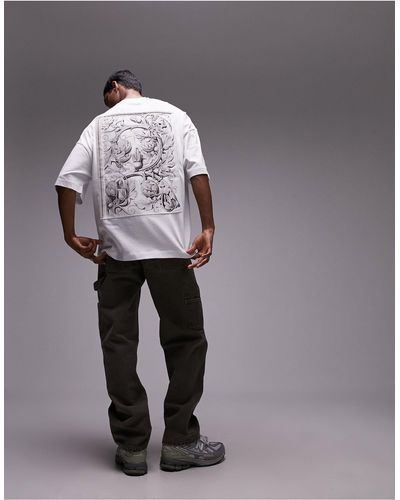 TOPMAN T-shirt ultra oversize avec empiècement ornementé en toile sur le devant et dans le dos - Blanc
