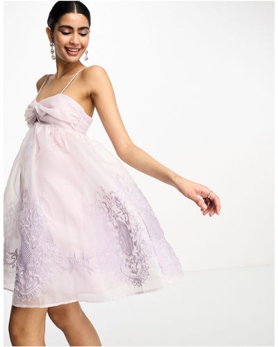 ASOS Mini Babydoll-jurk Met Cami-bandjes Van Geborduurde Voile - Roze