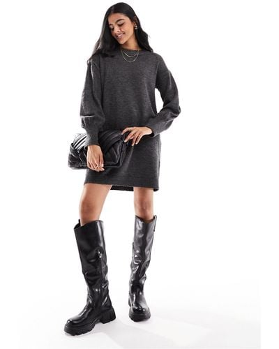 ONLY Round Neck Deep Cuff Detail Mini Sweater Dress - Black