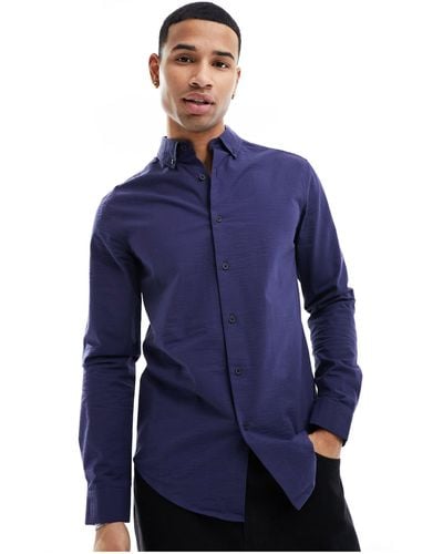 ASOS Regular Seersucker Textured Smart Shirt - Blue
