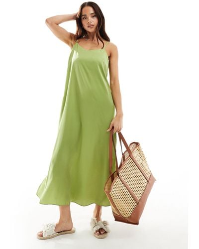 New Look Plain Satin Strappy Midi Dress - Green