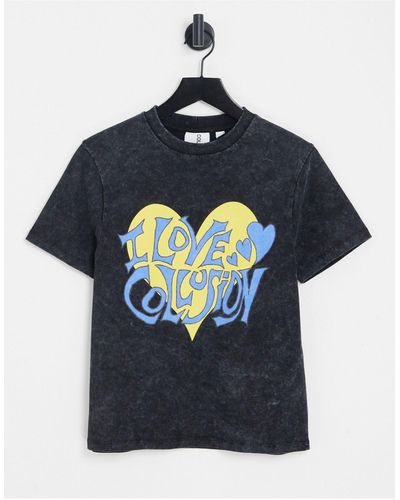 Collusion T-shirt vintage nera con stampa di cuore - Nero