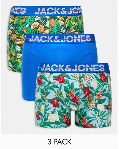 Jack & Jones 3 Pack Trunks With Pineapple Print - Blue