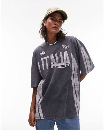 TOPSHOP Co-ord Graphic Sporty Italia Oversized Tee - Blue