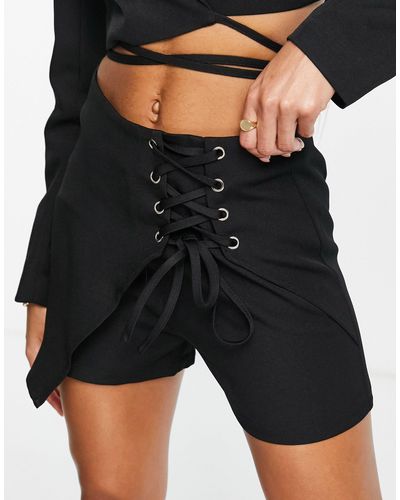 UNIQUE21 High Waisted Lace Up Shorts Co-ord - Black