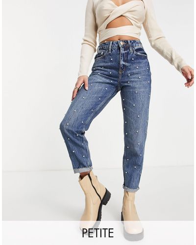 River Island Smalle Mom Jeans Met Hoge Taille - Blauw