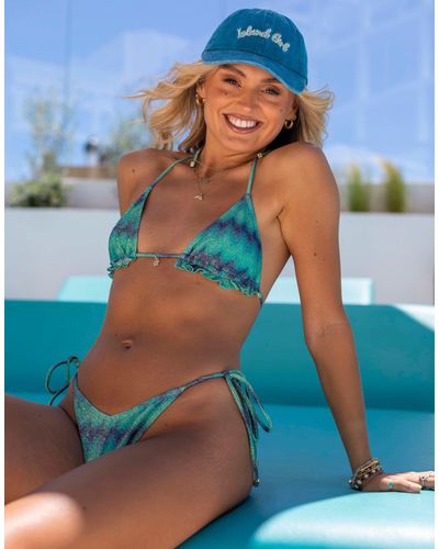 South Beach X Misha Grimes Zig Zag Glitter Print Triangle Bikini Top - Blue