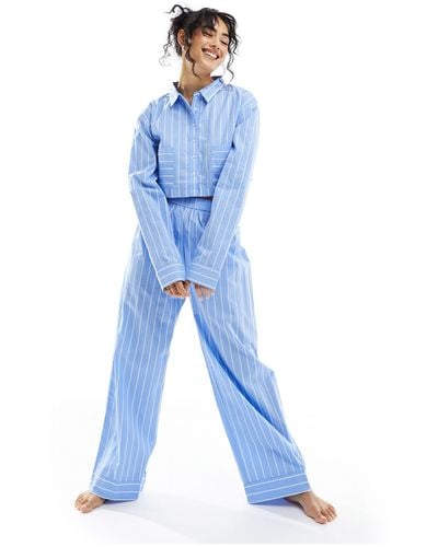 Luna Oversized Pyjama Bottoms Co Ord - Blue