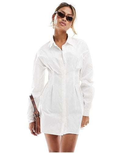 Missy Empire Cinched Waist Mini Shirt Dress - White