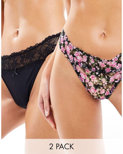 New Look 2 Pack Floral Lace No Vpl Briefs - Black