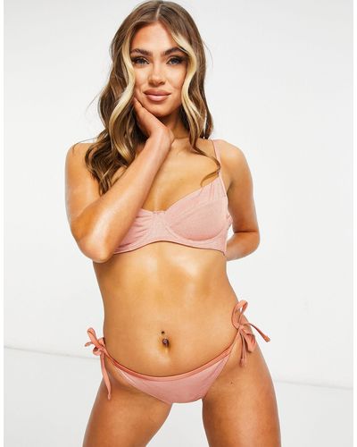 New Look – glitzerndes bügel-bikinioberteil mit weichen körbchen - Pink