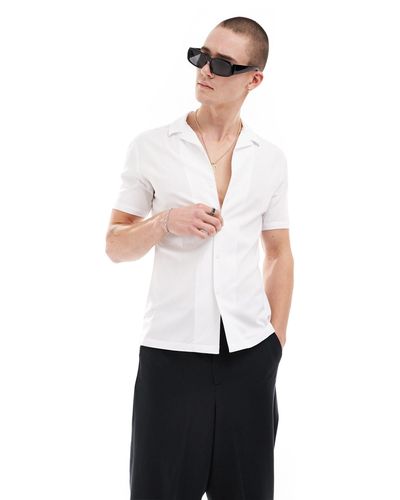 ASOS Short Sleeve Deep Revere Muscle Viscose Shirt - White