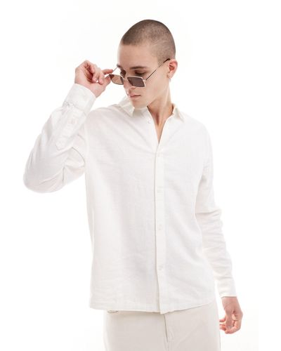 Weekday Relaxed Fit Linen Blend Shirt - White