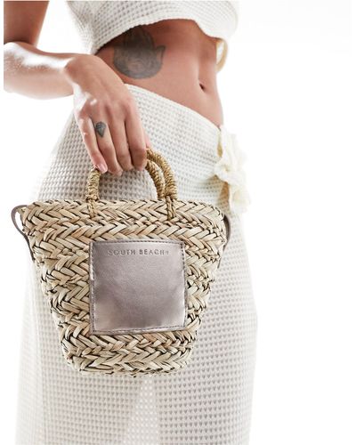 South Beach Mini sac bandoulière en paille - métallisé - Gris
