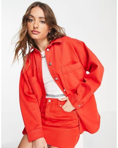 TOPSHOP Organic Cotton Nonstretch Denim Jacket - Red