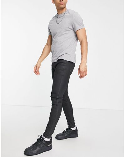TOPMAN – hautenge, beschichtete jeans aus baumwollmix - Schwarz