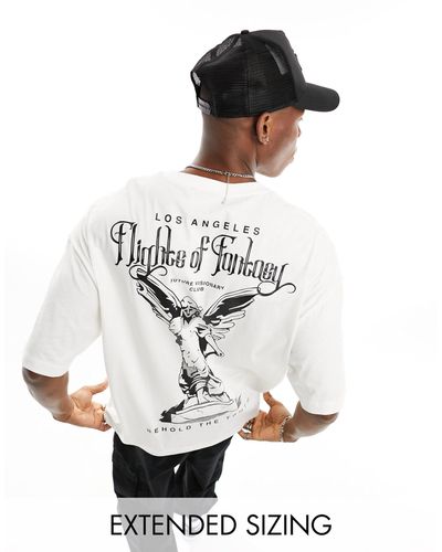 ASOS T-shirt oversize avec imprimé statue au dos - cassé - Blanc