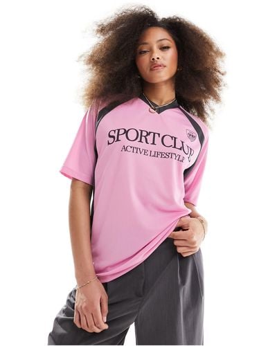 Pull&Bear Oversized Fit Graphic Football T-shirt - Pink