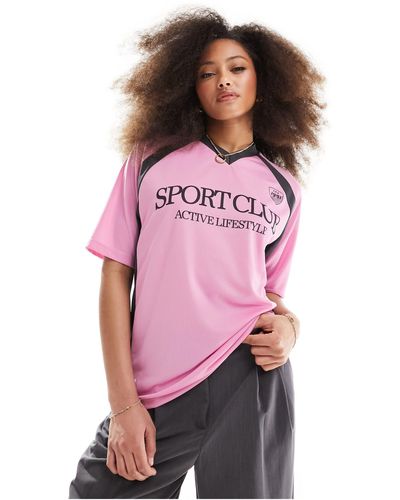 Pull&Bear T-shirt oversize à motif football - Rose