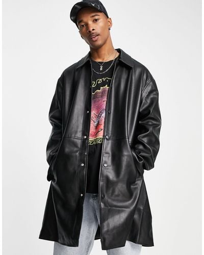 ASOS Faux Leather Longline Trench Coat - Black